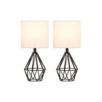COTULIN Black Bedside Table Lamps Set of 2, Small Nightstand Lamps for Bedroom, Modern Desk Lamps with TC Fabric Shade Geometric Metal Base for Living Room Study Office Farmhouse