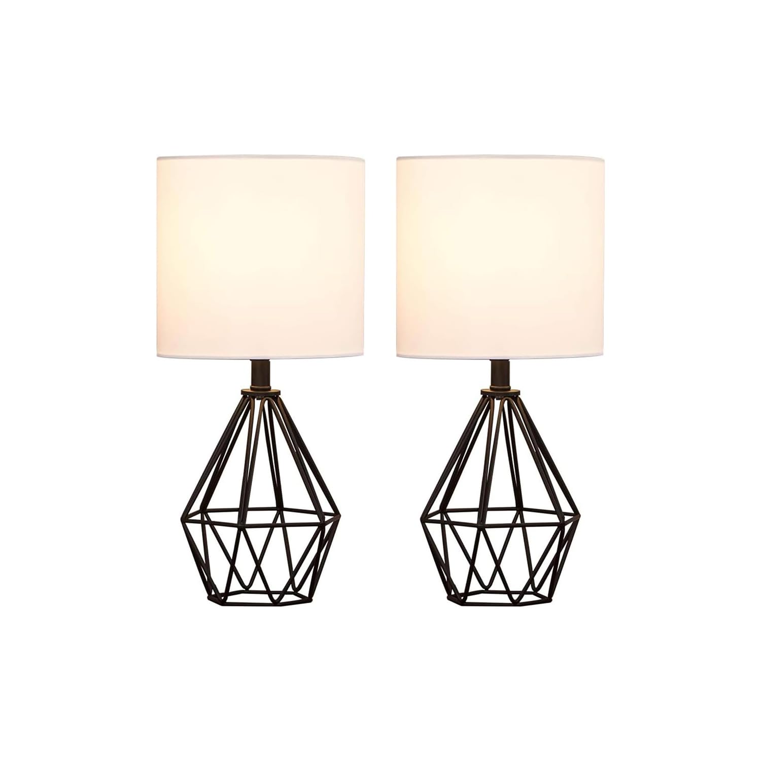 COTULIN Black Bedside Table Lamps Set of 2, Small Nightstand Lamps for Bedroom, Modern Desk Lamps with TC Fabric Shade Geometric Metal Base for Living Room Study Office Farmhouse