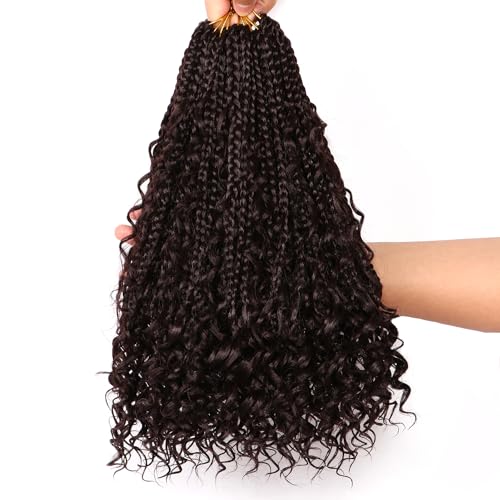 Goddess Box Braids Crochet Hair-9 Packs Crochet Braids for Black Women 14 Inch Crochet Braids with Curly Ends (Boho 14 Inch (Pack of 9), 4#)