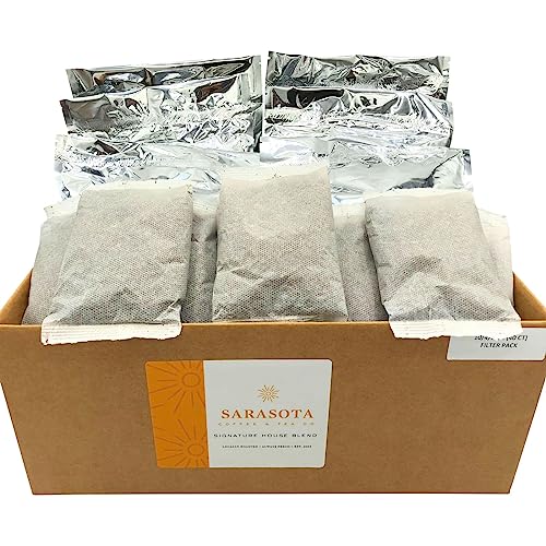 Ground Coffee In Filter Packs | Medium Roast Low Acid Mold Free Pouches | Bulk Packets | House Breakfast Blend Gourmet Powder Bags for 10-12 Cup Drip Maker | Highest Rated Individual Premeasured Cofee