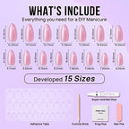 BTArtbox Press On Nails Almond - Soft Gel Press on Nails Pink Chrome Nails, Light Weight & Fit Perfectly, Natural Fake Nail with Nail Glue, Medium Glue On Nails in 15 Sizes - 30 Nail Kit, Lotus Glazed