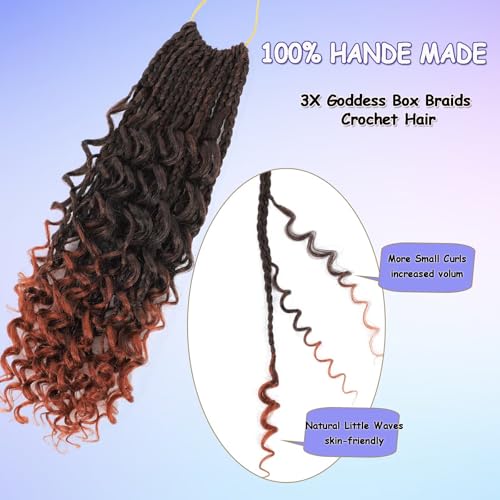 Goddess Box Braids Crochet Hair 14inch Boho 3X Crochet Braids with Curly Ends 8 Packs Protective Hairstyle Synthetic Braiding Hair Extensions for Black Women (14 Inch, 1B)