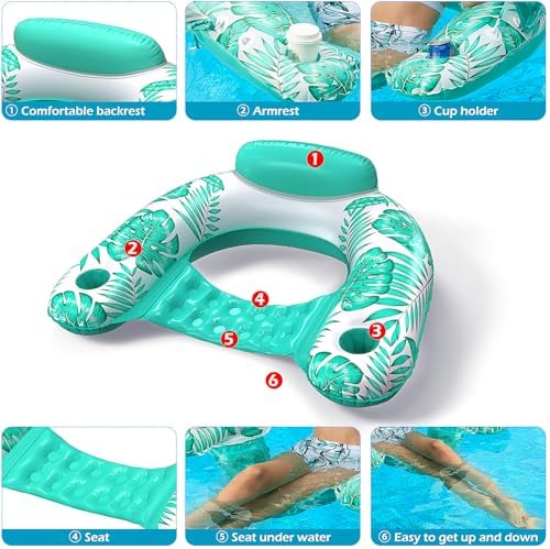 Jasonwell Inflatable Pool Float Chair - Pool Floaties Floating Pool Chair Lounge Floats for Swimming Pool Water Chair Pool Lounger with Cup Holder Pool Toy Party Floaty Adults