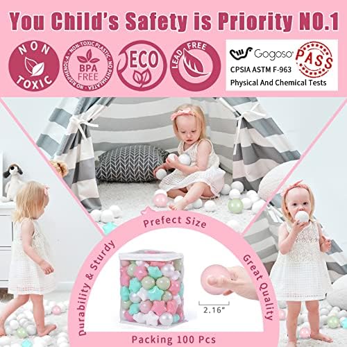 GOGOSO Ball Pits Balls for Toddlers Pack of 50 100 200 Plastics Shape Ball Non-Phthalate Non-BPA Non-Toxic 2.2-Inch Crush Proof Play Balls