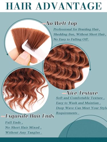 Ginger Bohemian Braiding Hair Deep Wave Bulk Hair for Braiding No Weft Hair Curls for Boho Braids Wet and Wavy Curly Bundles for Braiding Hair Extensions 2 Bundle 200g 18 Inch Water Wave, 350