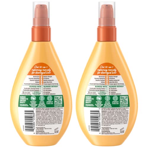 Garnier Whole Blends Sulfate Free Remedy Miracle Nectar 10-in-1 Repairing Leave-In Conditoner for All Hair Types, Honey Treasures, 5 Fl Oz, 2 Count (Packaging May Vary)