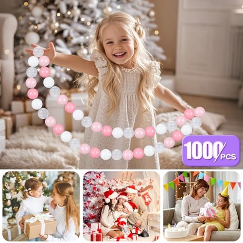 GOGOSO Ball Pit Balls for Toddler, Baby Plastic Playballs Kids Soft Pastel Pelotas Non-Toxic BPA-Free 2pink+White+Clear 1000 Balls