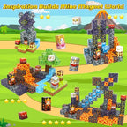 100PCS Magnetic Blocks -Build Mine Magnet World Forest & Lava Set, Magnet Building Toys for Kids Ages 5-7, STEM Sensory Toddler Toys for 3+ Year Old Boys & Girls, Creativity Birthday Gifts for Child