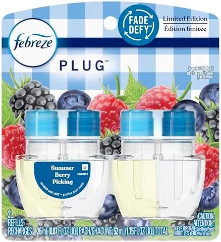 Febreze Plug In Air Freshener, Odor-Fighting Scented Oil Refill, Summer Berry Picking, 2 Refill
