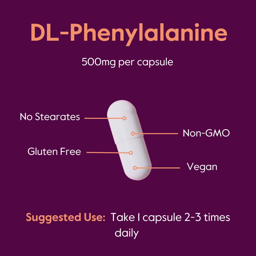 BESTVITE DL-Phenylalanine 500mg (240 Vegetarian Capsules) (2-Pack) - No Stearates - No Fillers - Vegan - Gluten Free - Non GMO