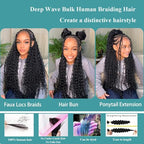 Human Braiding Hair for Boho Braids Deep Water Wave Bulk Human Hair 110g 16 Inch Curly Wave for Boho Braids Extensions No Weft 12A Wet and Wavy 2 Bundles/Pack Natural Color