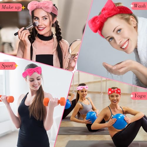 WILLBOND 24 Pack Spa Headband Bow Hairband Facial Makeup Women Face Wash Adjustable Skincare Headbands Flannel Towel Soft Head Wraps for Women Shower Washing Face(Cute Pattern)