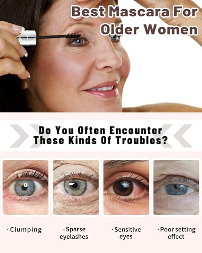 Mascara for Older Women 60 Plus, Black+Brown Mascara Volume and Length for Mature Women with Thinning Lashes, Prime Mascara Waterproof Long Lasting Volumizing,Hypoallergenic Mascara for Sensitive Eyes