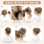 SARLA 2PCS Messy Bun Hair Pieces Detachable Claw Clip Wavy Curly Synthetic Hairpieces Fake Scrunchies Updo Ponytail Extension for Women Chocolate Multi