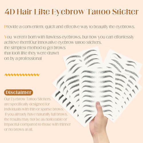 20 Sheets 180 Pairs Eyebrow Tattoo Sticker Waterproof 4D Hair-Like Natural Fake Tattoo Eyebrows Transfers Stickers Peel Off Brows Grooming Shaping Makeup Sticker for Women Girls,Black