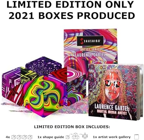 Shashibo Limited Edition Gartel Shape Shifting Box - Award-Winning, Patented Fidget Cube w/ 36 Rare Earth Magnets - Designed by Digital Art Pioneer Laurence Gartel (4 Pack)