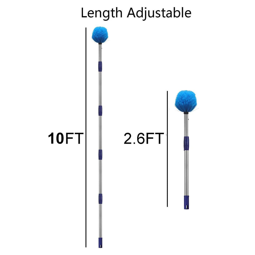 Cobweb Duster with Pole, 10ft Stainless Steel Pole Cobweb Brush with Medium-Stiff Bristles for Walls Beams Shelves Iight Fixtures and Window Screens