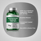 Piping Rock Magnesium Taurate | 1000mg | 250 Caplets | Chelated and Buffered | Vegetarian, Non-GMO, Gluten Free Supplement