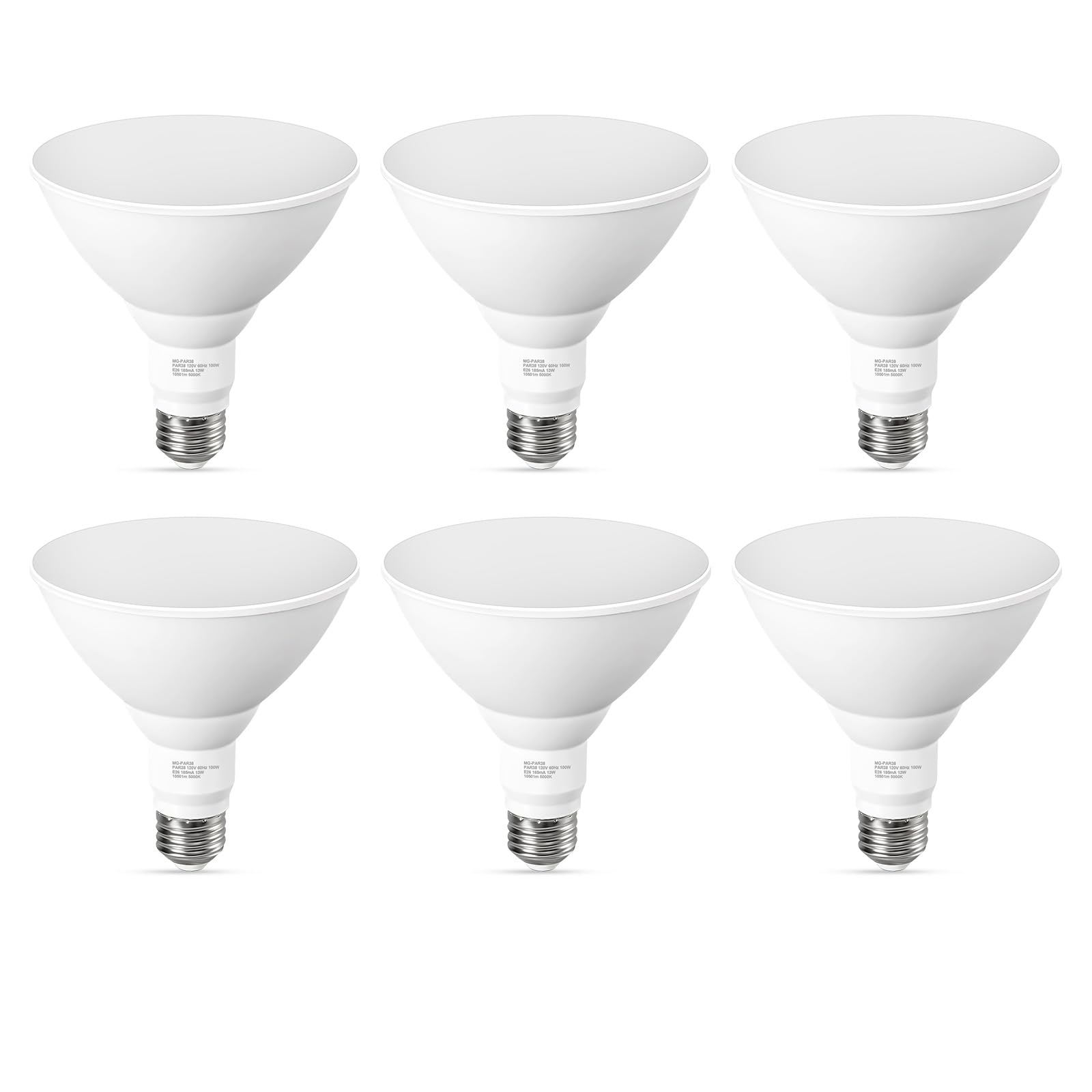 GvvooHome LED Flood Light Bulbs, PAR38 Outdoor Flood Light Bulb 5000K,13W 100W Equivalent, Daylight White LED Floodlight Dimmable, Waterproof for Porch Yard Garage, E26 Base, 15,000 Hrs, 6 Pack