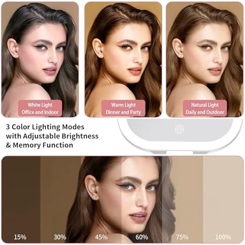 DESCHEN Rechargeable Travel Makeup Vanity Mirror with Lights and Magnification, Portable 1X/10X Magnifying Mirror with 3 Color Light, Lighted Makeup Mirror with Magnification, Folding LED Desk Mirror