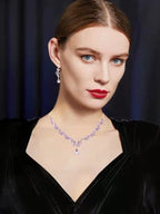Enrwin 3Pcs Austrian Crystal Jewelry Set for Women, Necklace Dangle Earrings Link Bracelet Jewelry Set with Gold/Platinum/Gun Plated, Wedding Party Jewelry for Bridal Bridesmaid (Violet-Gold Plated)