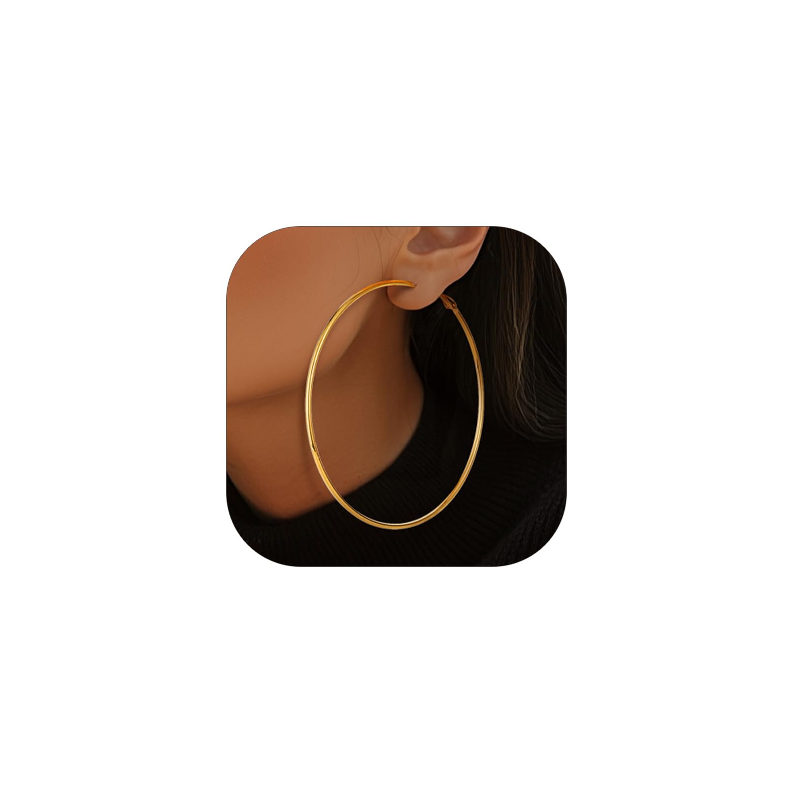 KeyStyle Hoop Earring for Women,90mm Extra Large Gold Lightweight Hoop