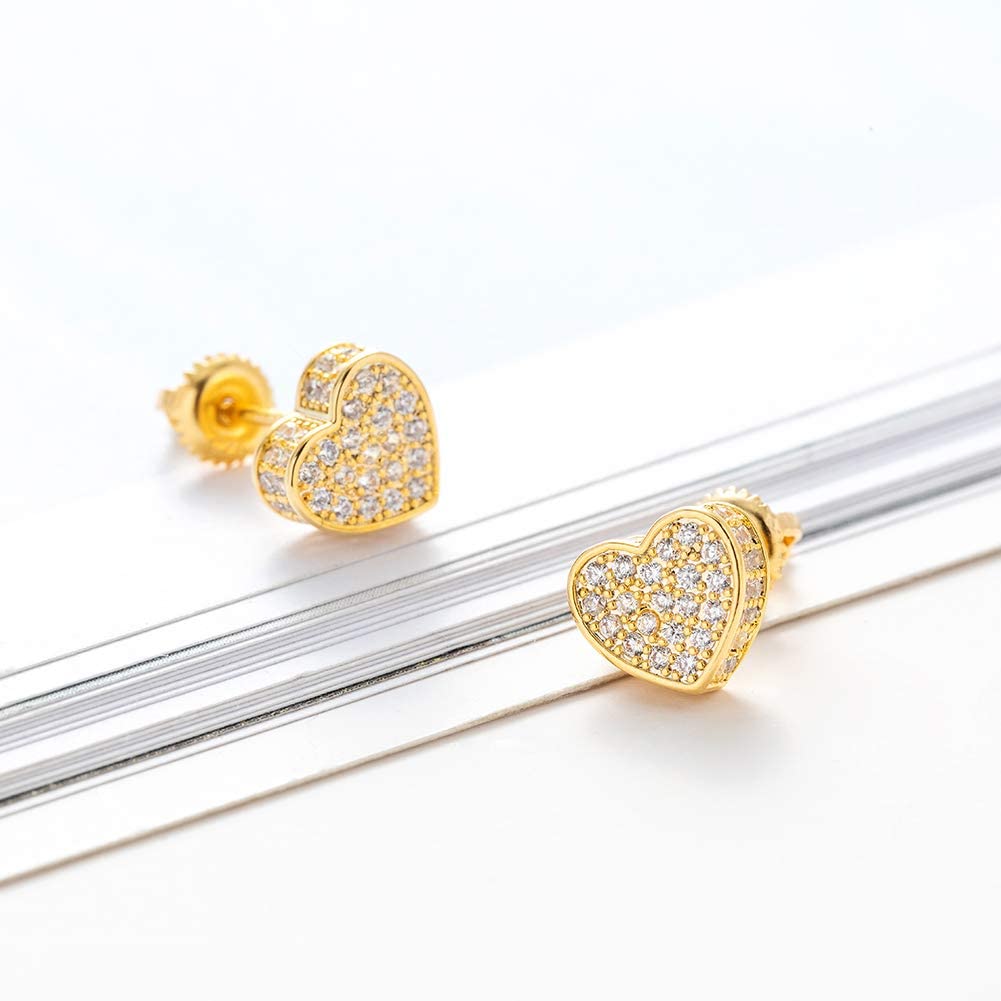 SENTERIA 18K Gold Plated Heart Stud Earrings for Women Screw Back Earrings