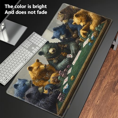 Playmats for Magic: The Gathering MTG Card Game Mat Plus 50 Pcs Card Sleeves, 24 x 14 inch TCG Mat with Stitched Edge for Commander Deck Duskmourn Board Game, Bears Play Poker