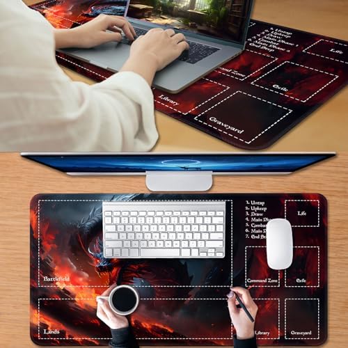 for MTG Game Playmat, for Magic TCG Rubber Play mat,Tabletop Card Playmats with Smooth Surface,Trading Card Inked Game Mat with Zones,Battle Game,Fire Dragon
