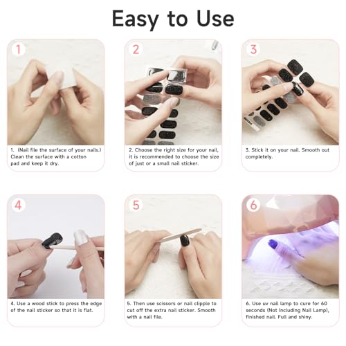 Semi Cured Gel Nail Strips - 28 pcs UV Gel Nail Stickers for Women, Work with Any UV Lamp, Long Lasting Gel Nail Wraps, Includes Prep Pads, Nail File & Wood Stick (Orchid Purple)