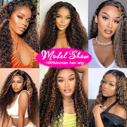 P1B/30 Highlight Ombre Lace Front Wig Human Hair Wigs for Women 250% Density 13x6 Deep Wave HD Lace Frontal Wig Pre Plucked P1B/30 Deep Curly Glueless Wigs Human Hair（#P1B/30,30Inch）