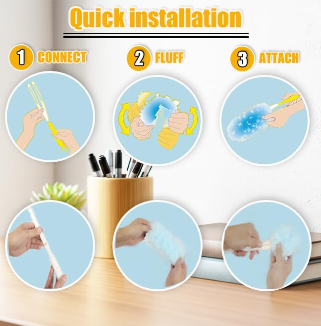 50 Count Duster Refills ，360° Heavy Duty Duster Refills Compatible with Swiffer Duster, Multisurface Heavy Duty Duster Replacements with 1 Short Handle and 1 Extenda Handle