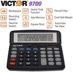 Victor 9700 12-Digit Standard Function Business Calculator, Battery and Solar Hybrid Powered Tilt LCD Display, Great for Home and Office Use, Black