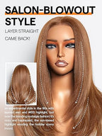GORGIUS Ombre Brown Wig with Blonde Highlights Glueless Straight Wig Crafted With Style-Archive Technology: Premium Fiber & Remy Human Hair Blended with Natural Pre-Plucked Hairline