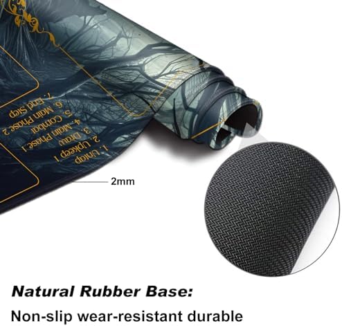for MTG Playmat with Zones 24 x 14 inches for TCG Playmats Non-Slip Rubber Base Commander Play Mat for Magic The Gathering Playmat Iorcana Trading Card Game, Strange Mysterious Dark Forest