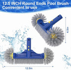 POOLAZA Premium Pool Brush with Round Ends - 12.5'' Head for Pool Walls, Tiles & Spa, High-Efficiency Scrub Brush