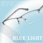 EYECEDAR 5 Pack Reading Glasses Men Blue Light Blocking Eyeglasses Gunmetal Gray Metal Half Frame Spring Hinges Readers for Men and Women 1.5