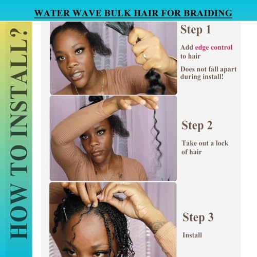 Wet and Wavy Human Braiding Hair No Weft Human Curly Hair for Boho Braids 100% Brazilian Virgin Human Hair Bulk for Micro Braids Hair 100g(2 bundles/1 pack)(24Inch,Natural Black)