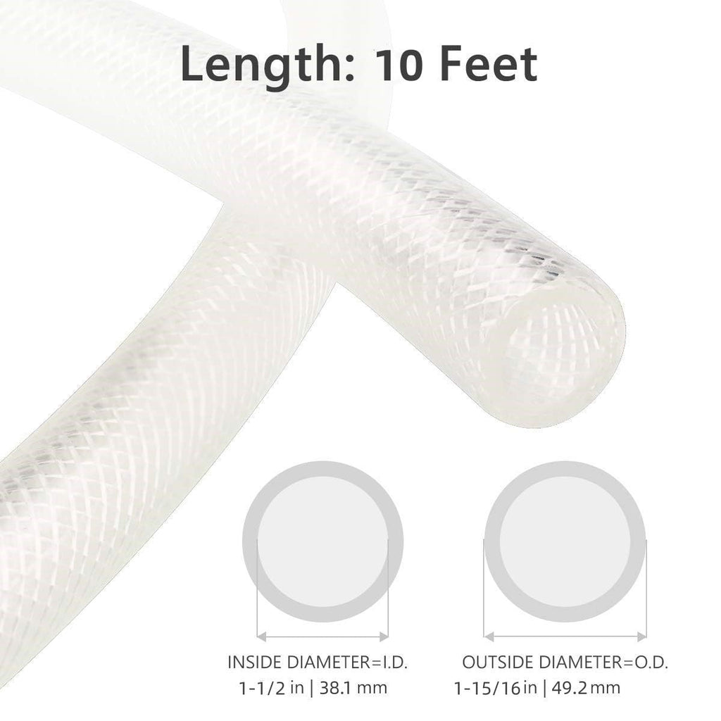 1-1/2" ID x 5 Ft High Pressure Braided Clear PVC Vinyl Tubing Flexible Vinyl Tube, Heavy Duty Reinforced Hose Tubing, BPA Free and Non Toxic