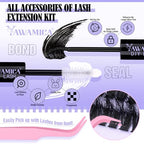 Yawamica Fluffy Lash Clusters Kit DIY Lash Extension Kit with Bottom Lashes Wispy Cluster Eyelash Extension 10-18MM 60D+80D Individual Lashes Kit with Lash Bond and Seal and Applicator for Beginners