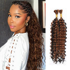 Human Braiding Hair Mix Synthetic Boho, 16 Inch Deep Wave Bulk for Boho Braids 2 Pcs Curly Bohemian Wet and Wavy Braiding Hair (P4/30#, 16 Inch)