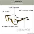 Clic Magnetic Reading Glasses for Men or Women, Soft Foldable Band, Computer Readers, Taku (S-XL, Havana, 2.50 Magnification)