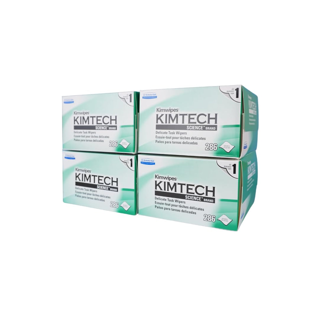 Kimtech Science KimWipes Delicate Task Wipers, 4.4 x 8.4 in., 1-Ply, 286 Sheets/Box, 4 Packs, KW01x4