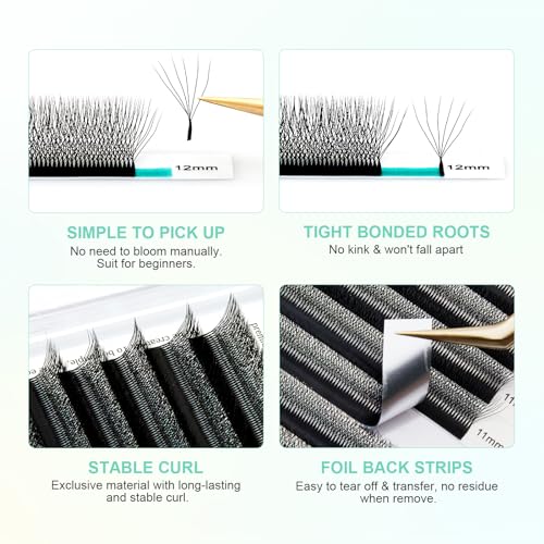 NAGARAKU 6D W Shape Eyelash Extension Supplies Natural Soft Volume 0.07mm C curl 8-12mm Mix Premade Fans Faux Mink Matte Black Cluster Easy Fanning False Lashes