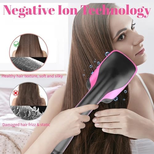 Hair Dryer and Blow Dryer Brush in 1, Negative Ion Hair Dryer Brush, 1Step Ionic Hair Straightener Brush Hair Dryer Hot Air Brush, Hair Styling Tool Straightening Drying Smooth Hair for All Hair Types