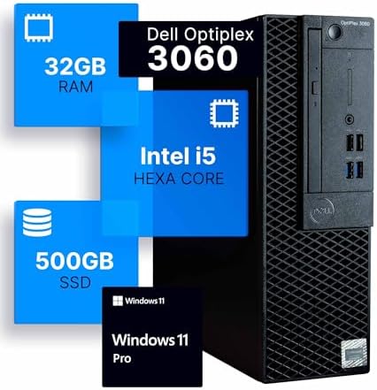 Dell Optiplex 3060 Desktop Computer | Intel i5-8500 (3.2) | 32GB DDR4 RAM | 500GB SSD Solid State | Windows 11 Professional | Home or Office PC (Renewed)