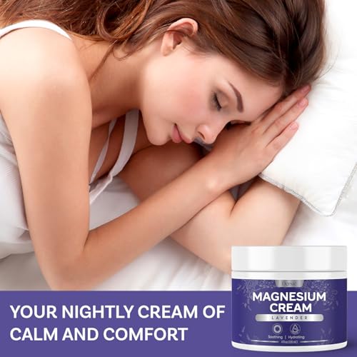 Dersie Magnesium Cream for Sleep & Leg Cramps: Soothing Magnesium Lotion with Lavender, Grape & Camellia Seed Oil - Hydrating & Calming for Men, Women and Kids (4 fl oz)
