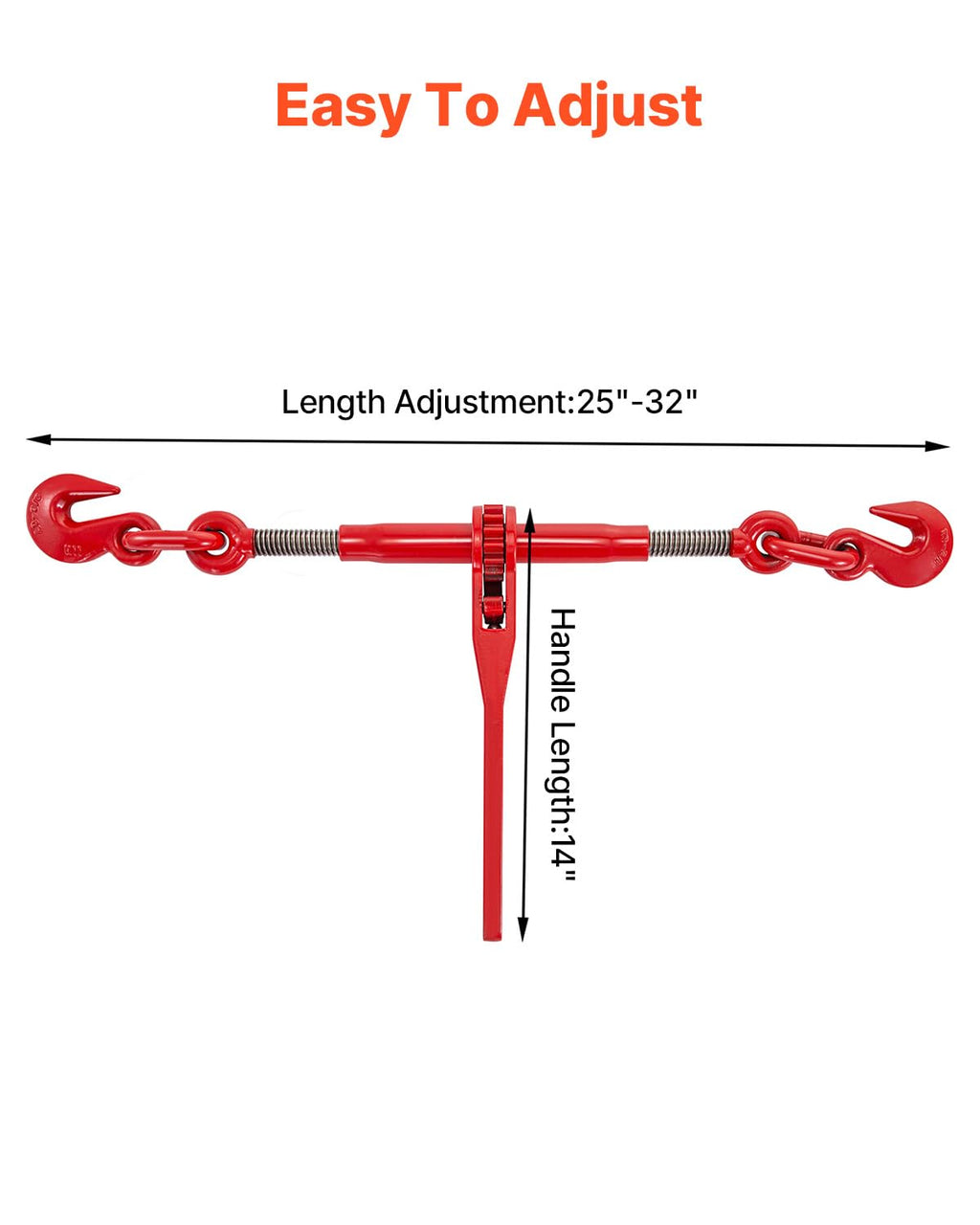 VEVOR Chain and Binder Kit 3/8 in-1/2 in, Ratchet Load Binders 8267 lbs Working Strength, Ratchet Binders and Chains, 3/8 in x 10 ft G80 Chains with G70 Hooks, for Truck, Tie Down, Hauling, Towing