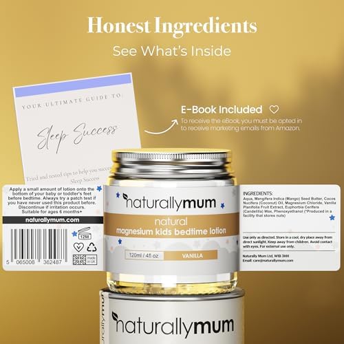 NATURALLY MUM - Magnesium Lotion for Kids & Babies [NATURAL & SAFE] - Juniors Bedtime Lotion - Magnesium Cream for Kids & Babies - Magnesium Lotion for Sleep Kids & Toddlers - Made in UK - Vanilla
