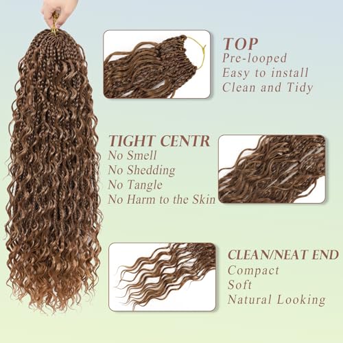 Goddess Box Braids Crochet Hair for Black Women 24 Inch 7 Packs Boho Crochet Box Braids Pre Looped Bohomian Box Braids crochet hair with Curly Ends Synthetic Braiding Hair Extensions M33/30/27